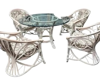 Palm Beach Collection Corset Back Looped Arms Ficks Reed Style Dining Set With Glass Top