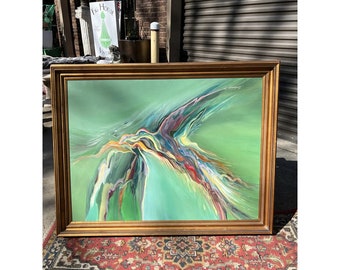 Bird in Flight Green Abstract Oversized Original Painting