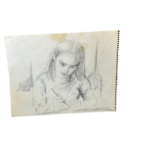 Black-And-White Portrait, Pencil, Sketch of Girl Drawing