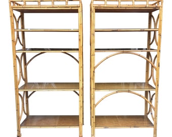 1970s Vintage Wood Bamboo Matching Bookcases / Shelving** - Pair of 2