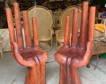 Oversized Wooden Hand Chairs in the Style of Pedro Friedeberg