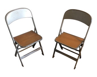 1950s Industrial Metal Children's Folding Chairs - a Pair - FREE SHIPPING!