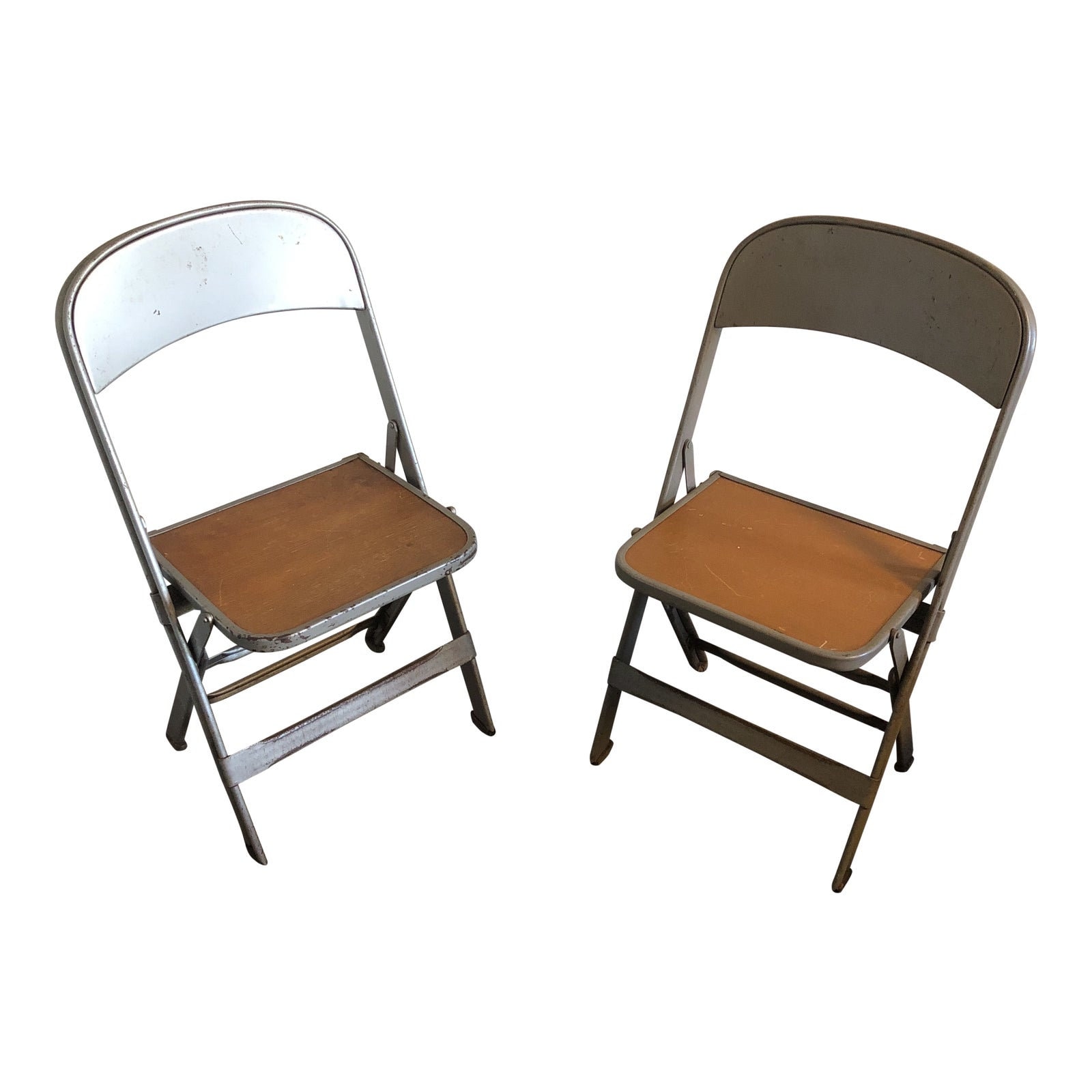 1950s Industrial Metal Children's Folding Chairs - a Pair