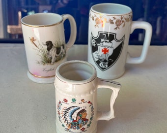 Trio of Small Painted Beer Steins