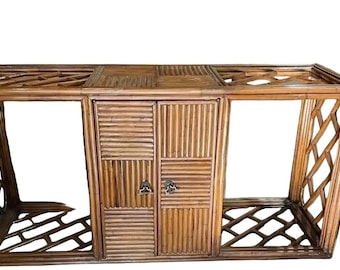 Vintage Bamboo Detailed Console Table With Storage