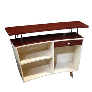 Large Wooden Camel Footed Bar With Shelves and a Drawer
