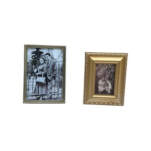 Pair of Small Gold Picture Frames With Family Photo Prints