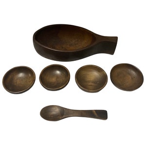 Wooden Asian Serving Bowls With Mini Bowls
