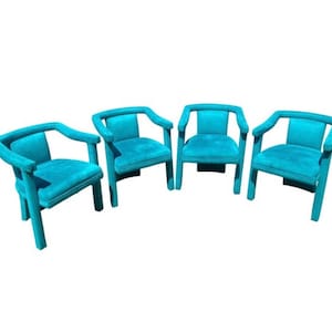 1970s Vintage Sculptural Blue Velvet Chairs - Set of 4