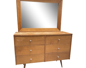 Paul McCobb Mid-Century Modern Dresser With Matching Mirror