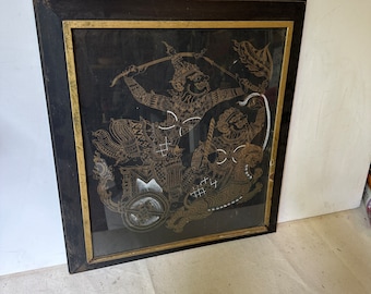 Gold Colored Framed Asian Drawing