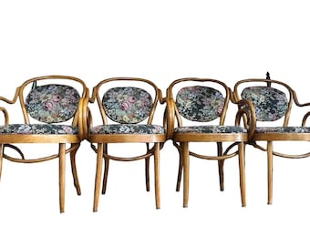 Collection of Floral Cushioned Bentwood Looped Arms Dining Chairs- Set of 4