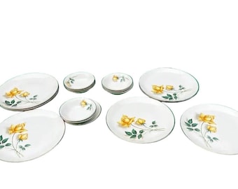 Yellow Flower Cottage Core Plate Set - Set of 17