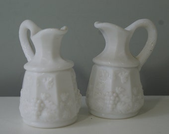 Small Milk Glass Creamers / Syrup / Vases - a Pair - FREE SHIPPING!