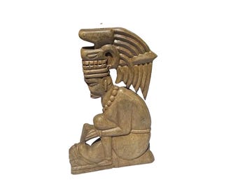 Wooden Detailed Aztec Vintage Sculpture