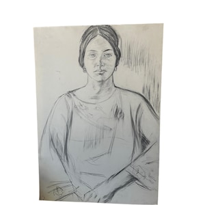 Black-And-White Portrait Pencil Sketch of Beautiful Woman With Earrings