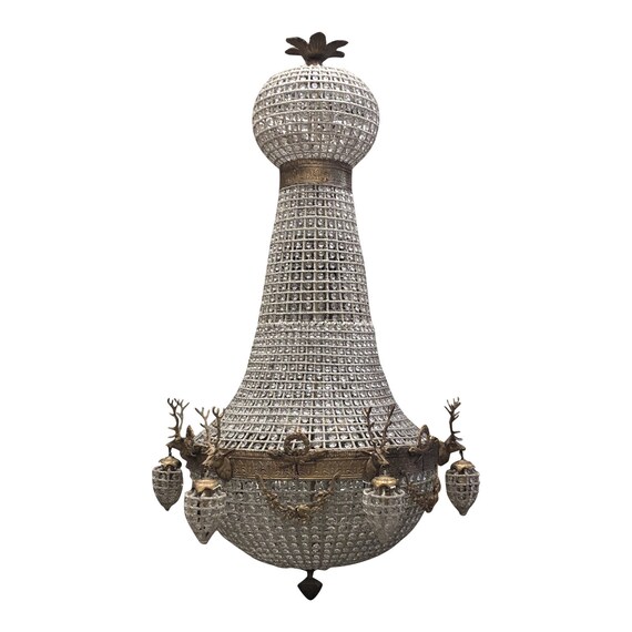 Buy 1970s Deer Head Stag Empire Chandelier With Acanthus Details