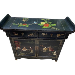 Asian Ming Style Hand Painted Credenza