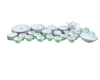 Mikasa First Love Collection of Plates and Tea Set With Pink Rose Accents