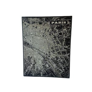 Karte von Paris in Schwarzweiß auf Leinwand