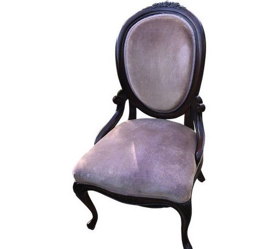 Pink Velvet Accent Chair With Hand Carved Rose Details
