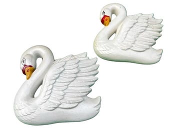 Pair of Small Vintage Ceramic Swan Figurine Wall Hangings