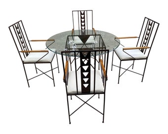 Vintage Mid-Century Modern Metal and Wooden Dining Set - 5 Pieces