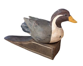 Small Wooden Painted Duck Doorstop