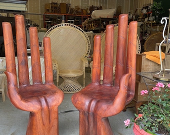 Oversized Wooden hand chairs in the style of Pedro Friedeberg. Ready to ship. Fig House Vintage