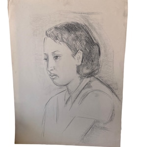 Vintage Black-And-White Portrait Pencil Sketch of Woman