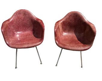 Pair of MCM Eames Style Maroon Fiberglass Chairs