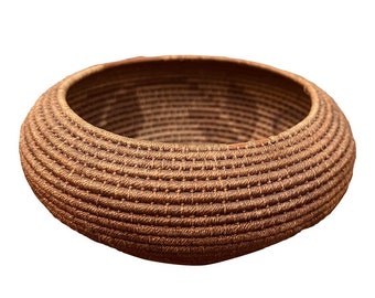 Amer-Indian Antique Coiled Basket With Leaf Design