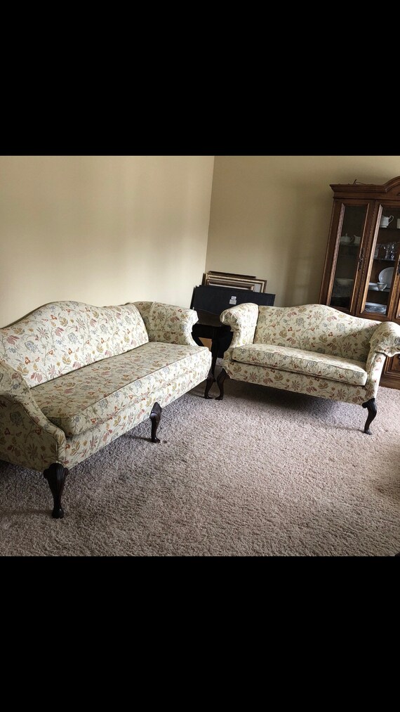 Pair Of Sofas Vintage Floral Sofas With Queen Anne Style Legs Fig House Vintage