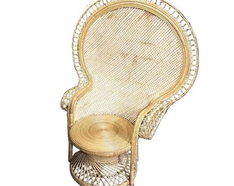 Large Vintage Boho Chic Sturdy Wicker Intricate Peacock Chair