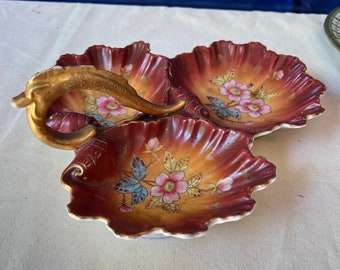 Burnt Orange Ruffled Trio Ceramic Plate Catchall