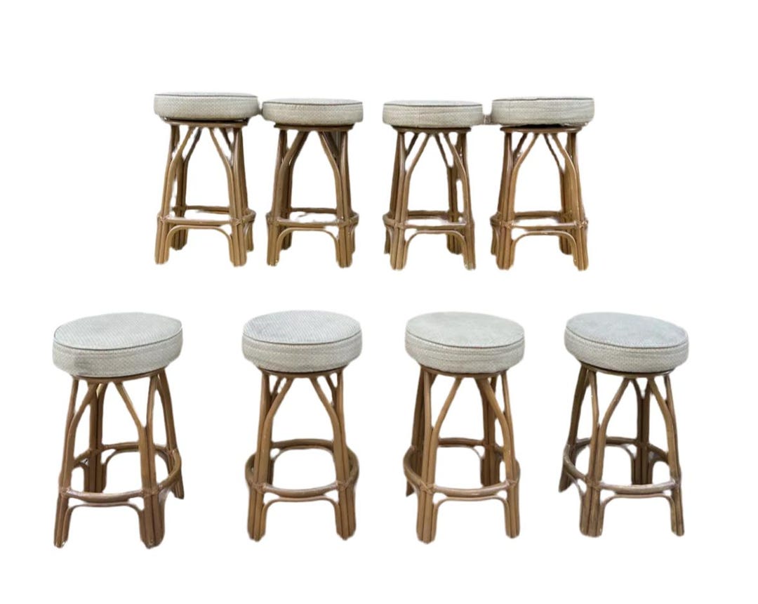 Collection of Wooden Bar Stools With Covered Seating- Set of 8 - Etsy