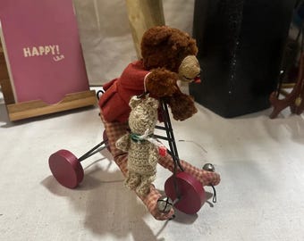 Vintage Handmade Teddy Bear and Bicycle Decoration - Etsy