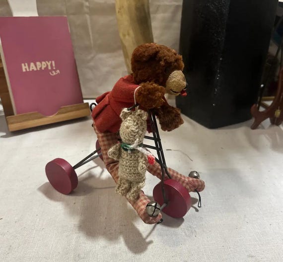 Vintage Handmade Teddy Bear and Bicycle Decoration - Etsy