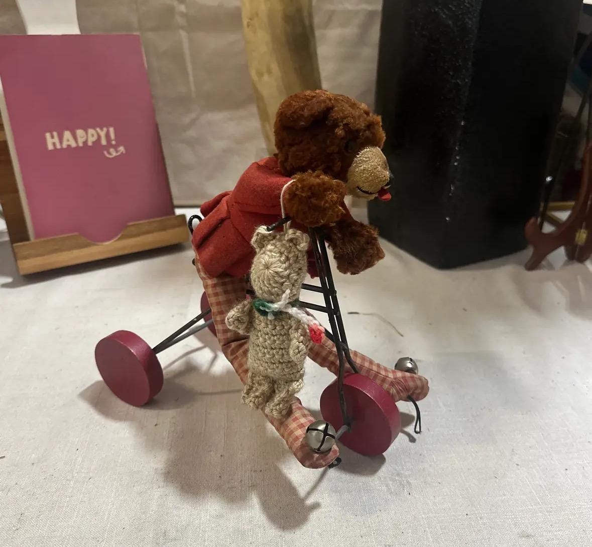 Vintage Handmade Teddy Bear and Bicycle Decoration - Etsy