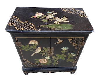 Asian Chinoiserie Hand-Painted Trunk with Cabinet Facade
