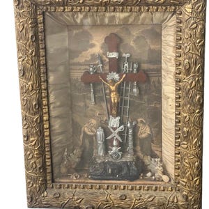 Antique 1800s “tools of the Passion” Shadow Box