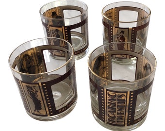 Mid-Century Gold Roaring Twenties Rock Glasses - Set of 4 - FREE SHIPPING!