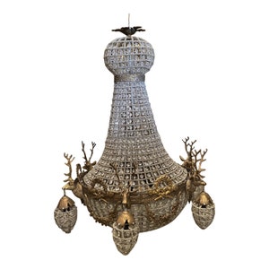1970s Bronze Deer Head Chandelier With Stag Details - FREE SHIPPING! 5 head chandelier