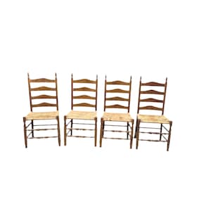 Collection of Wood and Wicker Ladder Back Chairs- Set of 4