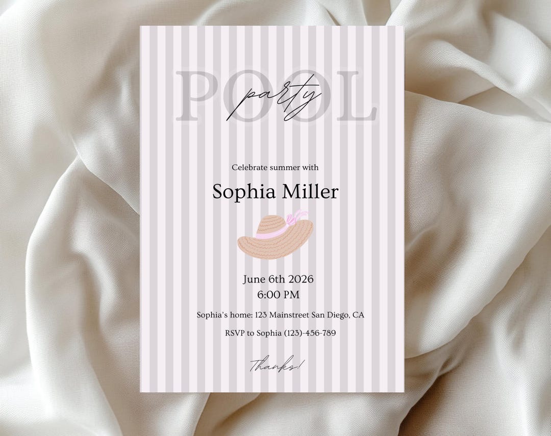 Pool Party Invitation | Summer Pool Party Invite | Modern Minimalist ...
