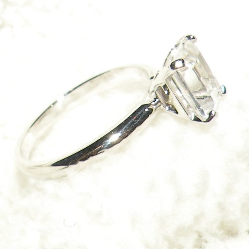 14kt Radiant/Emerald Cut White Sapphire Engagement Ring Solitaire image 3