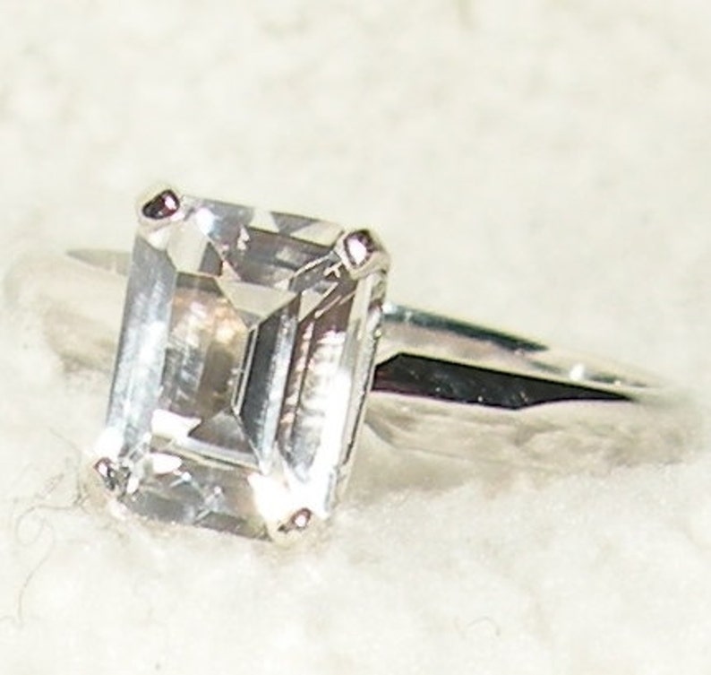 14kt Radiant/Emerald Cut White Sapphire Engagement Ring Solitaire image 2