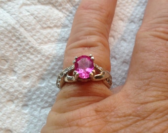 Hot Pink Sapphire Topaz accents Ring