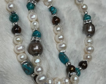 Chocolate and Turquoise Pearl Necklace