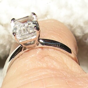 14kt Radiant/Emerald Cut White Sapphire Engagement Ring Solitaire image 4